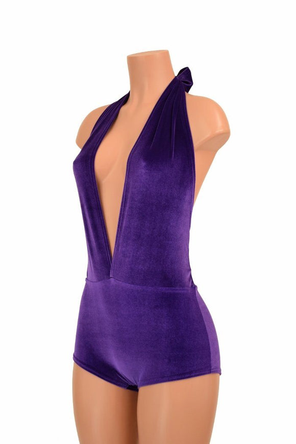 "Josie" Romper in Purple Velvet - Coquetry Clothing