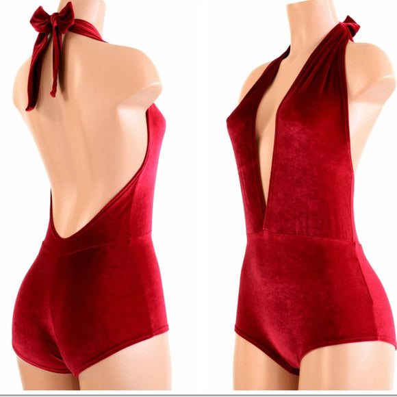"Josie" Romper in Red Velvet - Coquetry Clothing