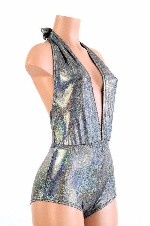 "Josie" Romper in Silver Holographic - Coquetry Clothing