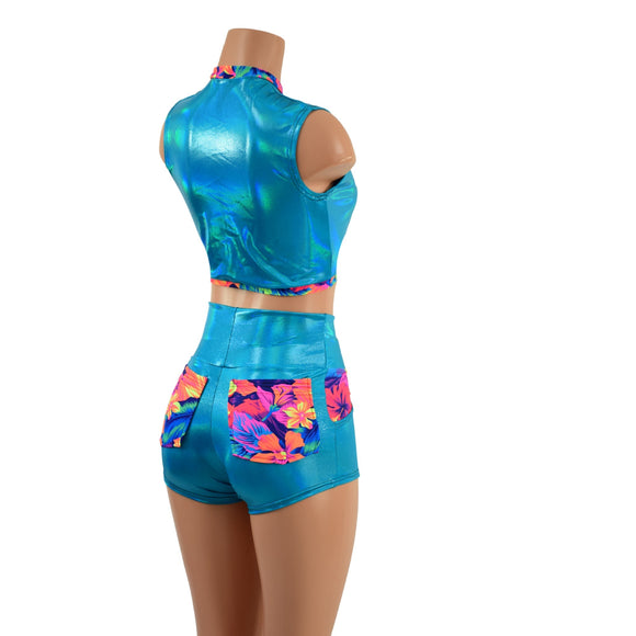 Keyhole Top and 4 Pocket High Waist Shorts - Coquetry Clothing