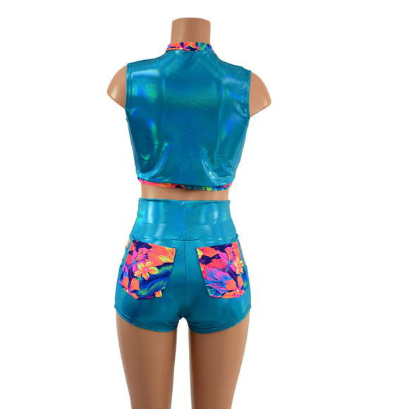 Keyhole Top and 4 Pocket High Waist Shorts - Coquetry Clothing