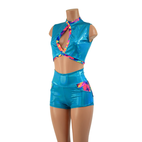 Keyhole Top and 4 Pocket High Waist Shorts - Coquetry Clothing