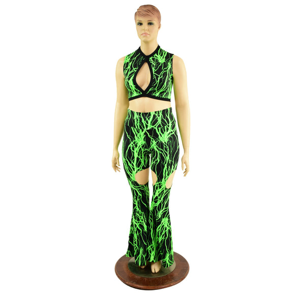 Keyhole Top and Garter Style Solar Flares Set - Coquetry Clothing