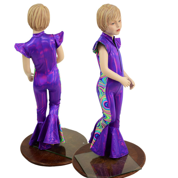 Kids Bell Bottom Catsuit with Flip Sleeves and Side Panels - Coquetry Clothing
