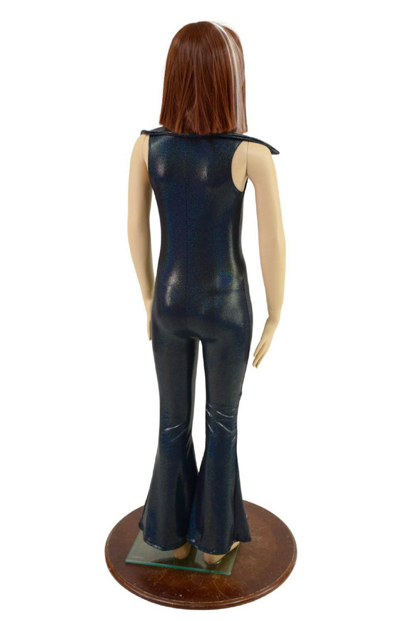 Kids Black Holographic Bootcut Catsuit with Showtime Collar - Coquetry Clothing