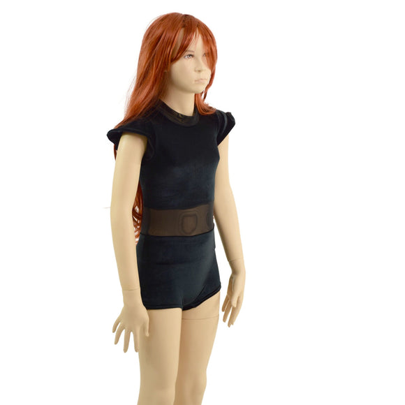 Kids Black Velvet Romper with Mesh Waistband - Coquetry Clothing