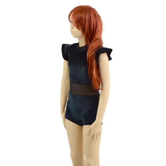 Kids Black Velvet Romper with Mesh Waistband - Coquetry Clothing