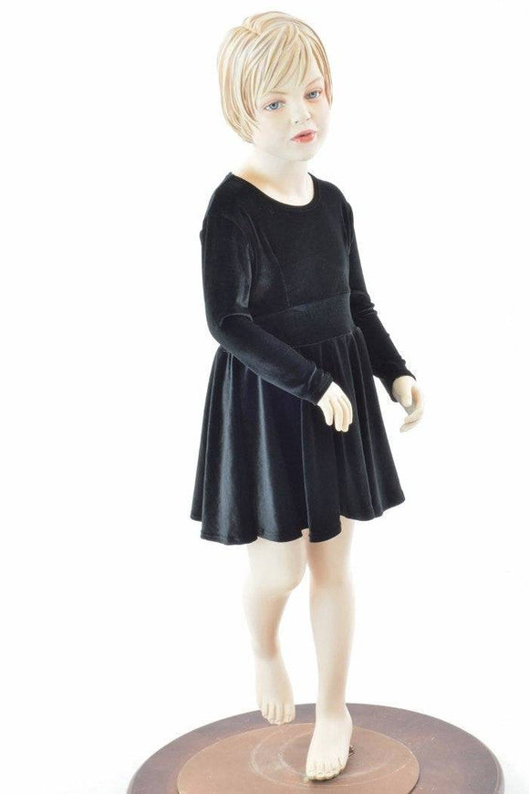 Kids Black Velvet Skater Dress - Coquetry Clothing
