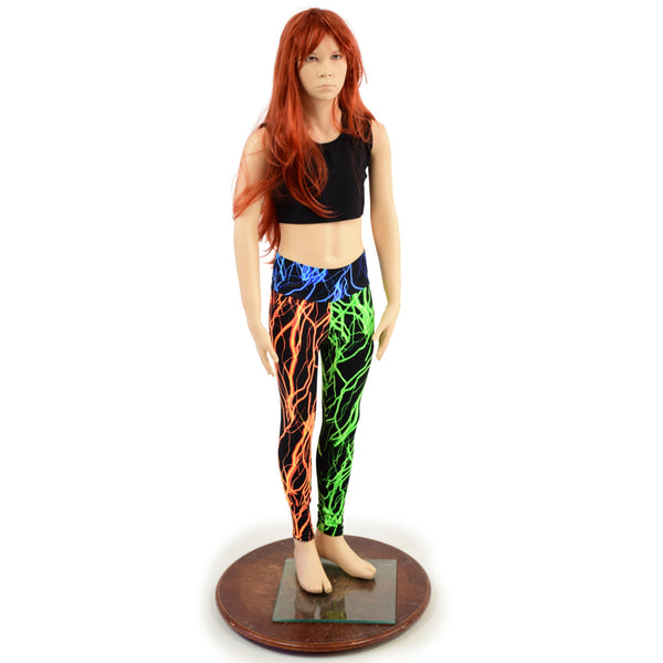 Kids Color Blocked Neon Lightning Leggings - 1