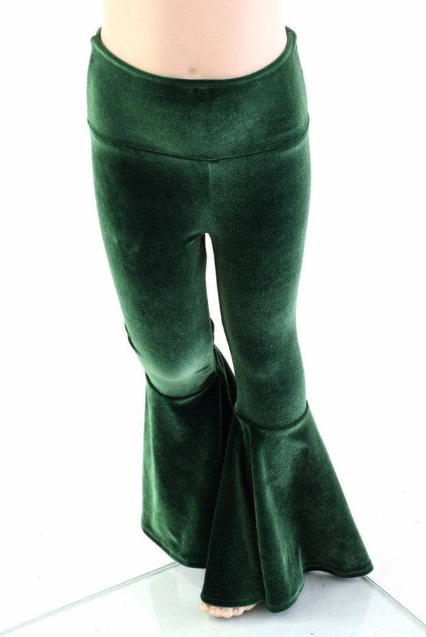Ready to Ship Kids Green Velvet Flare Pants - 2