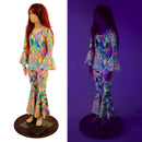 Kids Neon Flux Bell Bottom Catsuit with Trumpet Sleeves and Back Zipper - Coquetry Clothing