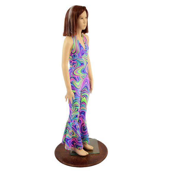 Kids Neon UV Glow Monroe Style Bell Bottom Catsuit in Glow Worm - Coquetry Clothing