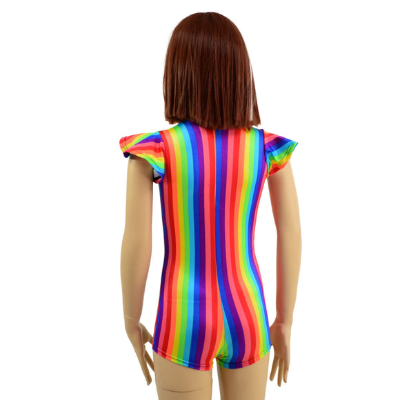 Kids Rainbow Striped Romper with Flip Sleeves - Coquetry Clothing