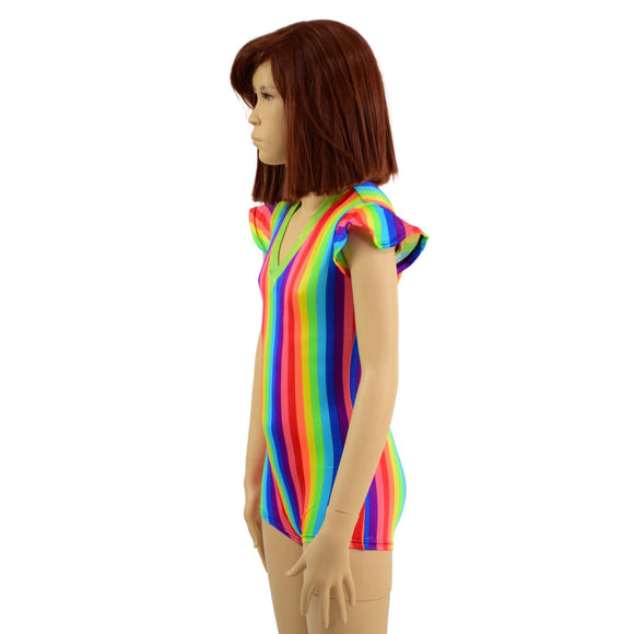 Kids Rainbow Striped Romper with Flip Sleeves - Coquetry Clothing