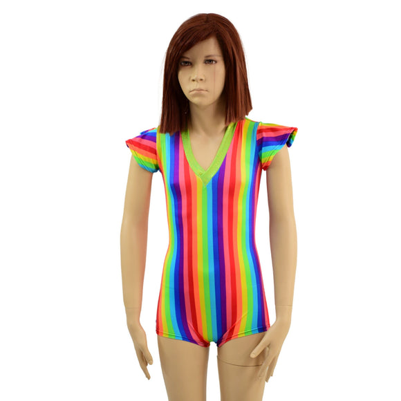 Kids Rainbow Striped Romper with Flip Sleeves - Coquetry Clothing