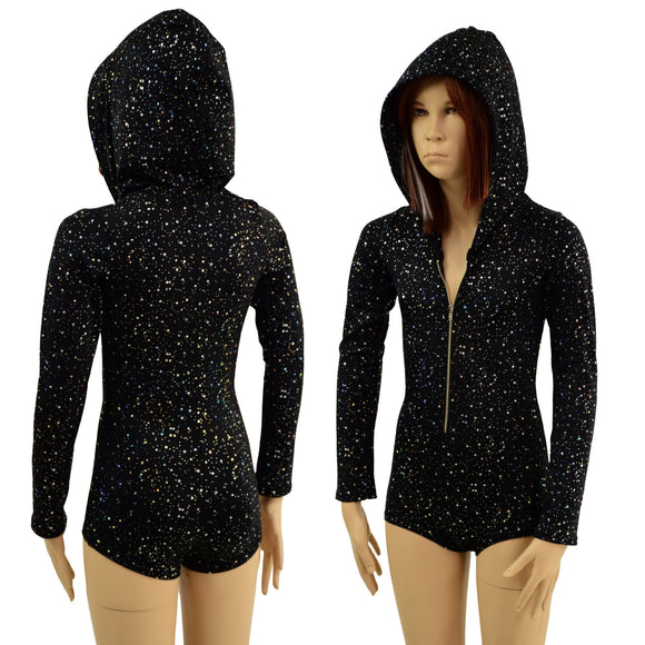 Kids Star Noir Hooded Romper with Front Zipper - Coquetry Clothing