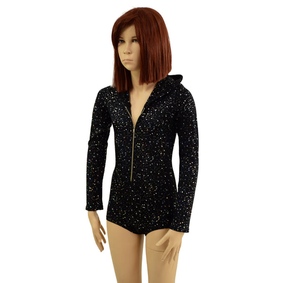 Kids Star Noir Hooded Romper with Front Zipper - Coquetry Clothing