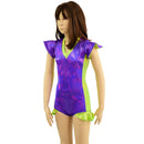 Kids V neck, Flip Sleeve, Side Panel Romper with Hip Ruffles - Coquetry Clothing