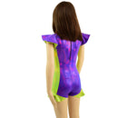 Kids V neck, Flip Sleeve, Side Panel Romper with Hip Ruffles - Coquetry Clothing