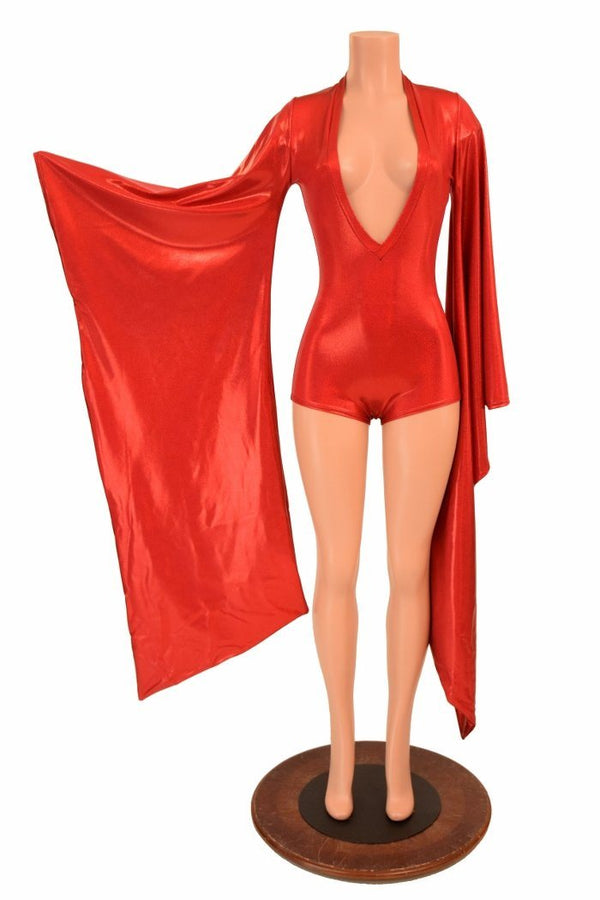 Kimono Sleeve Plunging V Neck Romper - 2