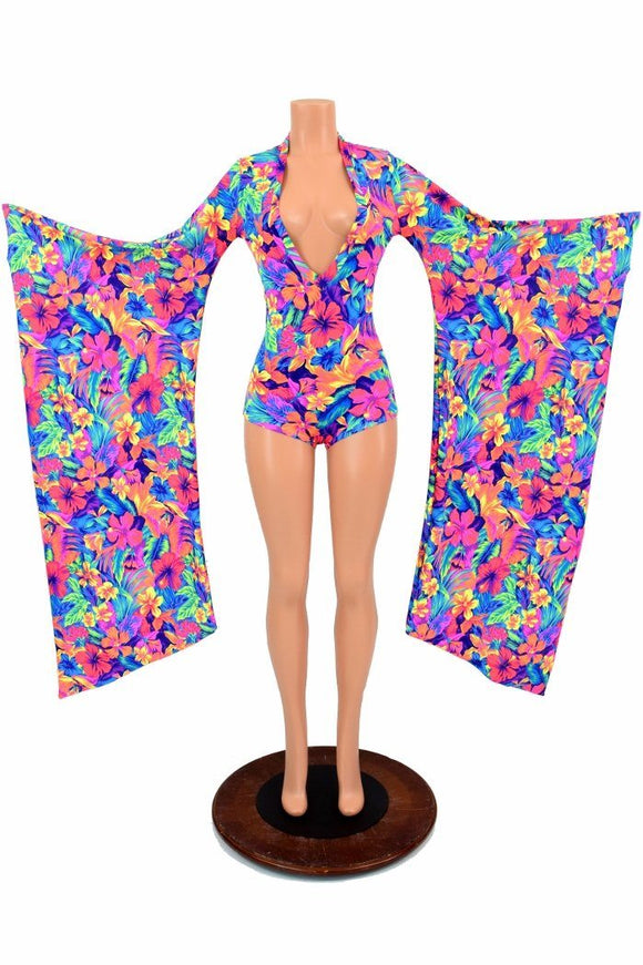 Kimono Sleeve Plunging V Neck Romper - Coquetry Clothing