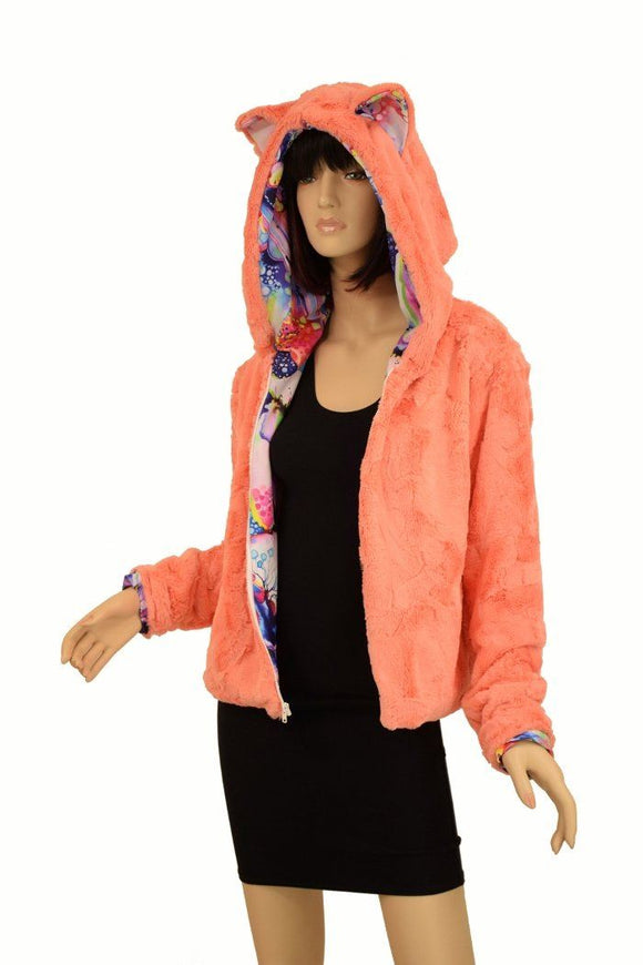 Kitty Ear Faux Fur Minky Short Jacket - Coquetry Clothing