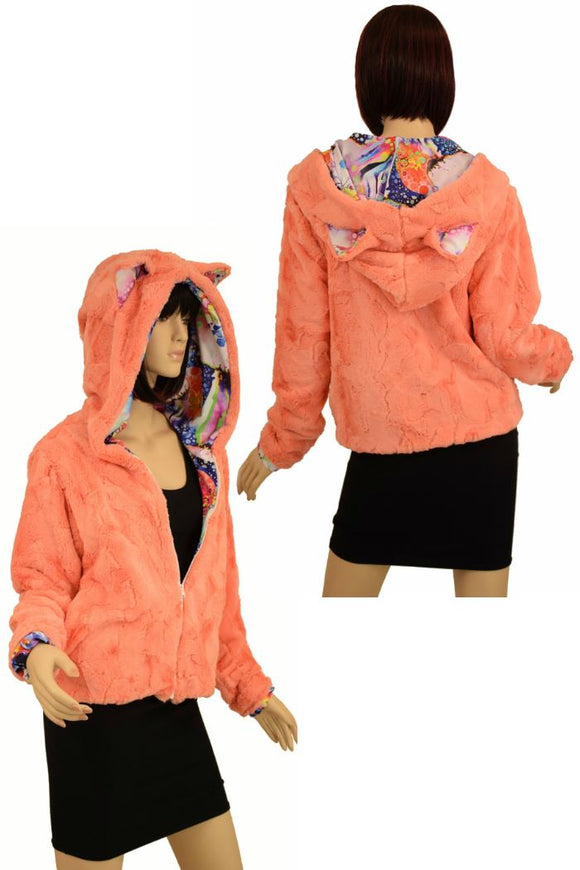 Kitty Ear Faux Fur Minky Short Jacket - Coquetry Clothing