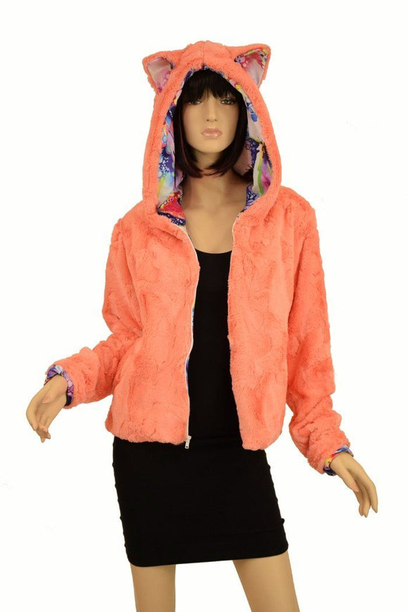 Kitty Ear Faux Fur Minky Short Jacket - Coquetry Clothing