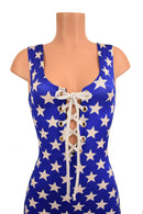 Lace Up Blue & White Star Catsuit - Coquetry Clothing