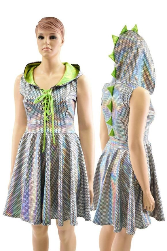 Lace Up Bodice Dragon Hoodie Skater Dress - Coquetry Clothing