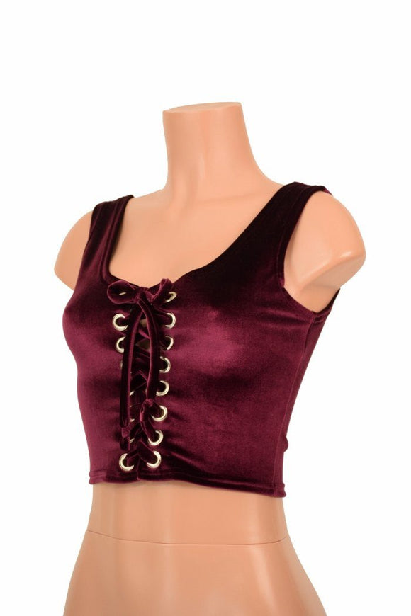 Lace Up Burgundy Tank Crop - Coquetry Clothing