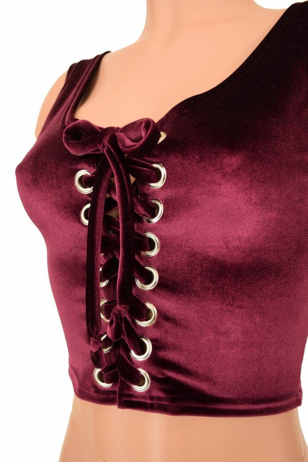 Lace Up Burgundy Tank Crop - 3