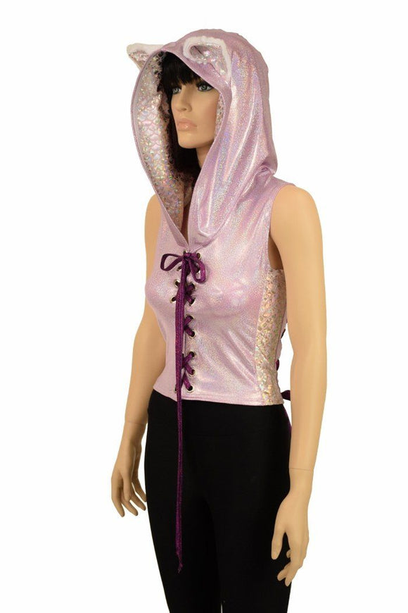 Lace Up Cat Ear Hoodie Top - Coquetry Clothing