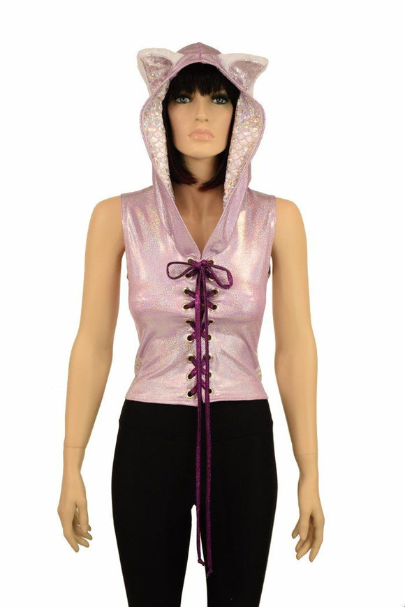 Lace Up Cat Ear Hoodie Top - Coquetry Clothing