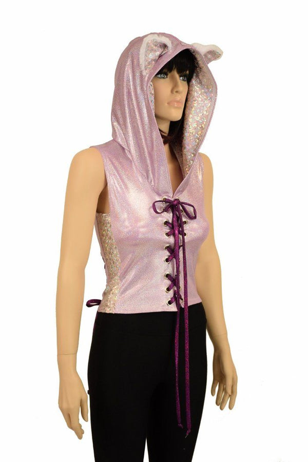 Lace Up Cat Ear Hoodie Top - 3