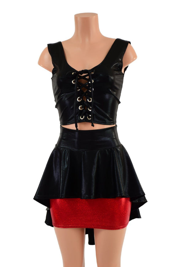 Lace Up Crop Tank & Hi Lo Peplum Skirt Set - Coquetry Clothing