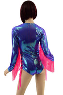 Lace Up Fringe Romper in Moonstone and Neon Pink - Coquetry Clothing
