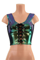 Lace Up Front Crop Tank in Scarab with Mesh Side Panels - Coquetry Clothing