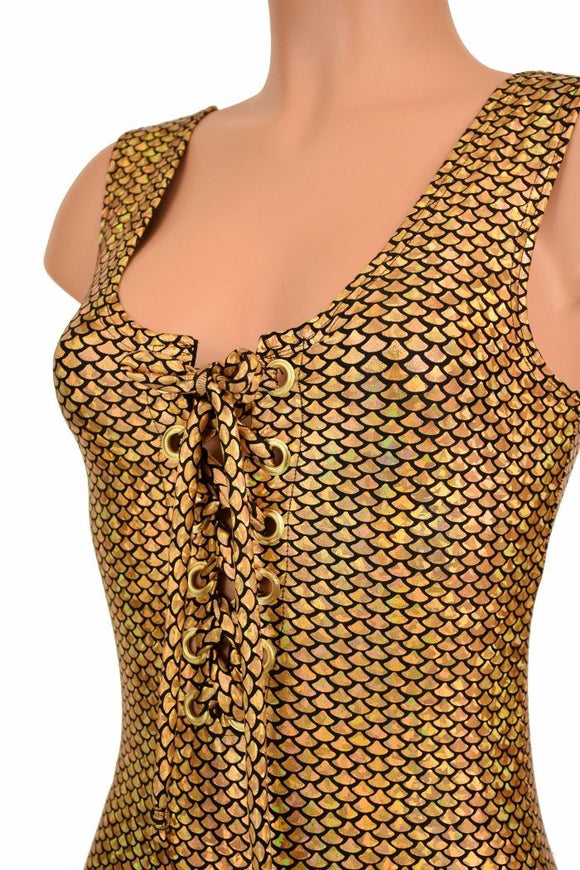 Lace Up Gold Holographic Catsuit - Coquetry Clothing