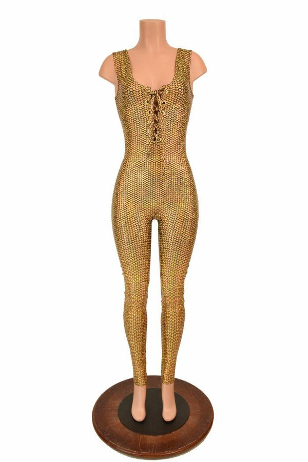 Lace Up Gold Holographic Catsuit - 2