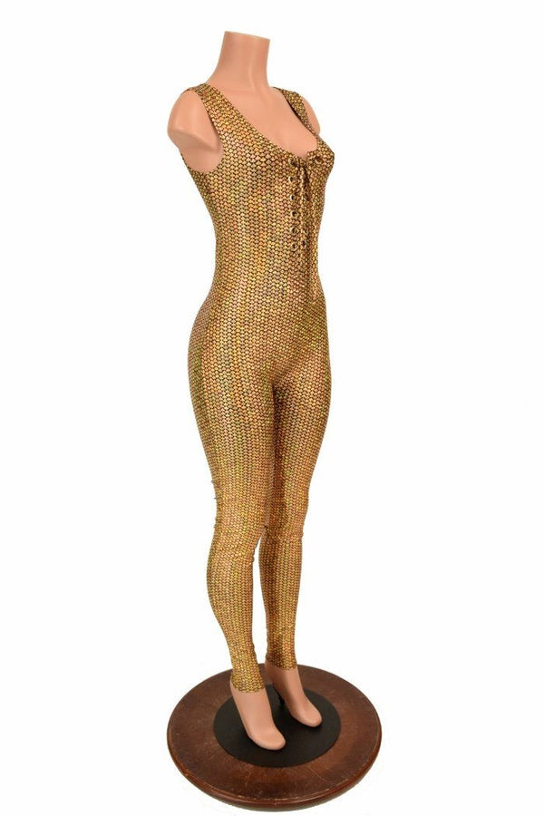 Lace Up Gold Holographic Catsuit - 3