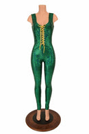 Lace Up Green Holographic Catsuit - Coquetry Clothing
