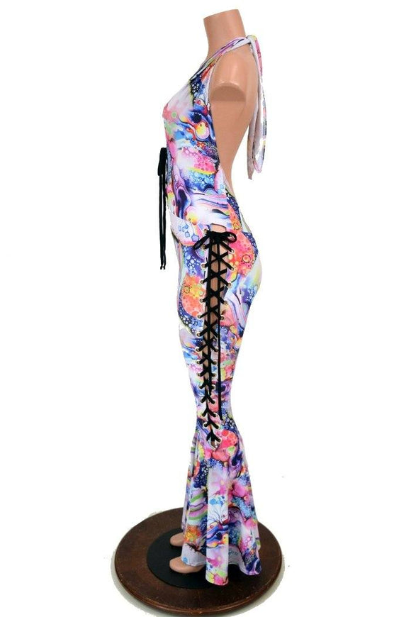 Lace Up "Josie" Halter Bell Bottom Flare Catsuit - Coquetry Clothing