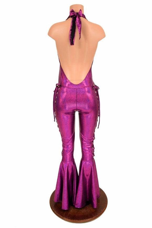 Lace Up "Josie" Halter Bell Bottom Flare Catsuit - Coquetry Clothing