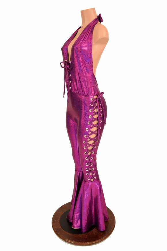 Lace Up "Josie" Halter Bell Bottom Flare Catsuit - Coquetry Clothing