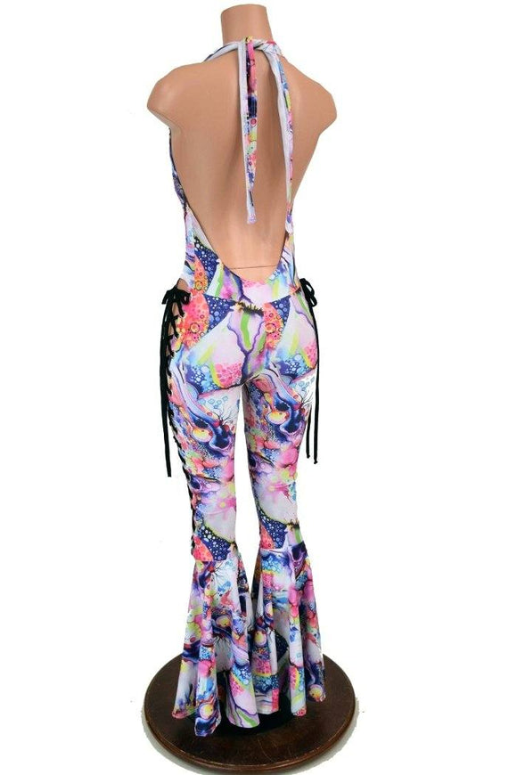 Lace Up "Josie" Halter Bell Bottom Flare Catsuit - Coquetry Clothing