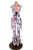 Lace Up "Josie" Halter Bell Bottom Flare Catsuit - Coquetry Clothing