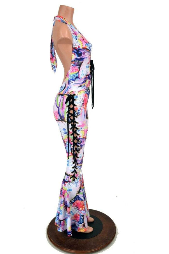 Lace Up "Josie" Halter Bell Bottom Flare Catsuit - Coquetry Clothing