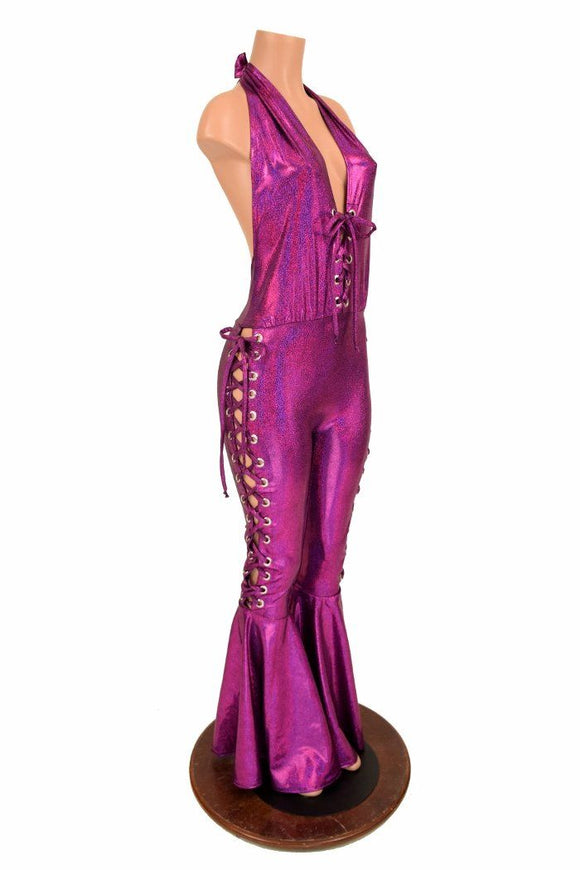 Lace Up "Josie" Halter Bell Bottom Flare Catsuit - Coquetry Clothing