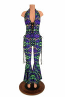 Lace Up "Josie" Halter Bell Bottom Flare Catsuit - Coquetry Clothing